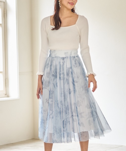 tocco closet（トッコ　クローゼット）の「袖口フリル付きスクエアネックリブニットプルオーバー（ニット/セーター・レディース・ベージュ/ホワイト・M）」の4枚目の写真