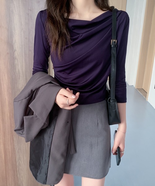 ABITOKYO(アビトーキョー)の「七分袖オフショルトップス(Tシャツ/カットソー・レディース・ホワイト/ブラック/ベージュ/グレー/パープル・M/L)」の5枚目の写真