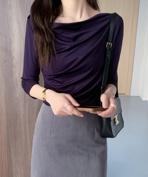 ABITOKYO(アビトーキョー)の「七分袖オフショルトップス(Tシャツ/カットソー・レディース・ホワイト/ブラック/ベージュ/グレー/パープル・M/L)」の18枚目の写真