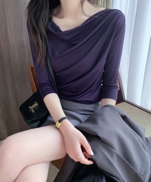 ABITOKYO(アビトーキョー)の「七分袖オフショルトップス(Tシャツ/カットソー・レディース・ホワイト/ブラック/ベージュ/グレー/パープル・M/L)」の14枚目の写真