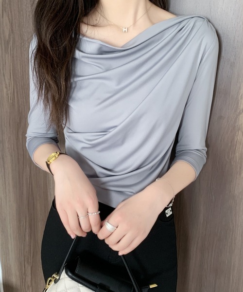 ABITOKYO(アビトーキョー)の「七分袖オフショルトップス(Tシャツ/カットソー・レディース・ホワイト/ブラック/ベージュ/グレー/パープル・M/L)」の10枚目の写真