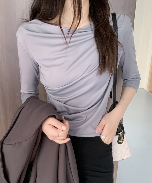 ABITOKYO(アビトーキョー)の「七分袖オフショルトップス(Tシャツ/カットソー・レディース・ホワイト/ブラック/ベージュ/グレー/パープル・M/L)」の17枚目の写真