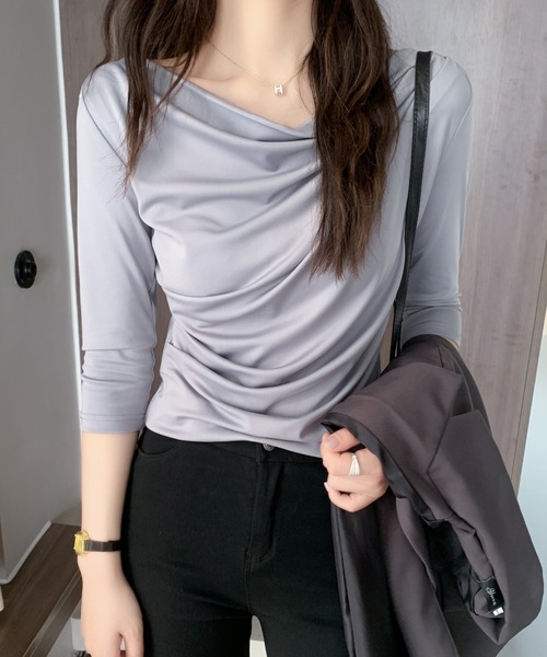 ABITOKYO(アビトーキョー)の「七分袖オフショルトップス(Tシャツ/カットソー・レディース・ホワイト/ブラック/ベージュ/グレー/パープル・M/L)」の19枚目の写真