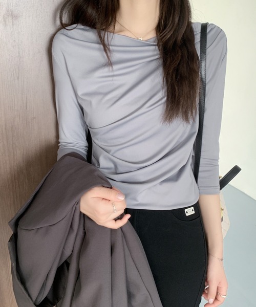 ABITOKYO(アビトーキョー)の「七分袖オフショルトップス(Tシャツ/カットソー・レディース・ホワイト/ブラック/ベージュ/グレー/パープル・M/L)」の15枚目の写真