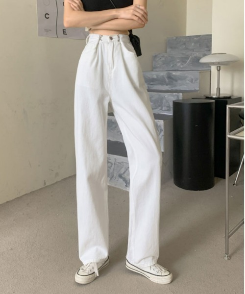 urge:(アージコロン )の「【URGE:】ハイウエスト ワイド ストレート デニムパンツ(デニムパンツ・レディース・ブラック/ブルー/ピンク/ホワイト・SMALL/LARGE/MEDIUM/X-LARGE)」の2枚目の写真