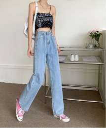 【URGE：】ハイウエスト ワイド ストレート デニムパンツ