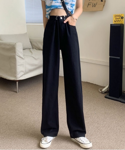 urge:(アージコロン )の「【URGE:】ハイウエスト ワイド ストレート デニムパンツ(デニムパンツ・レディース・ブラック/ブルー/ピンク/ホワイト・SMALL/LARGE/MEDIUM/X-LARGE)」の1枚目の写真