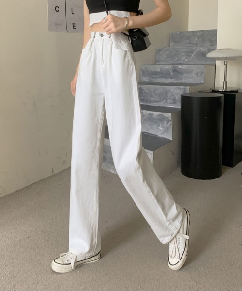 urge:(アージコロン )の「【URGE:】ハイウエスト ワイド ストレート デニムパンツ(デニムパンツ・レディース・ブラック/ブルー/ピンク/ホワイト・SMALL/LARGE/MEDIUM/X-LARGE)」の9枚目の写真