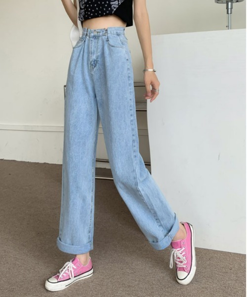 urge:(アージコロン )の「【URGE:】ハイウエスト ワイド ストレート デニムパンツ(デニムパンツ・レディース・ブラック/ブルー/ピンク/ホワイト・SMALL/LARGE/MEDIUM/X-LARGE)」の6枚目の写真