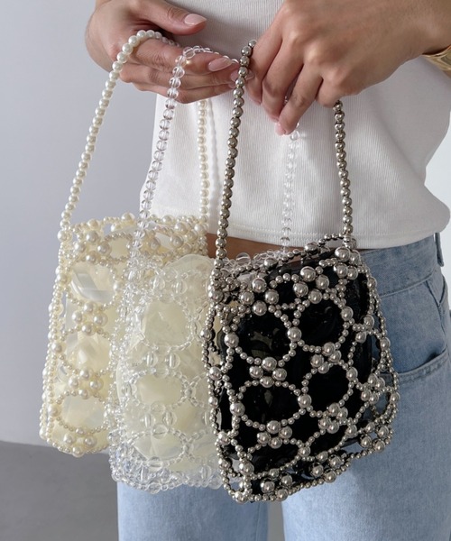 wears（ウェアーズ）の「ビーズミニバッグ（ハンドバッグ・レディース・アイボリー/シルバー/クリア・FREE）」の3枚目の写真