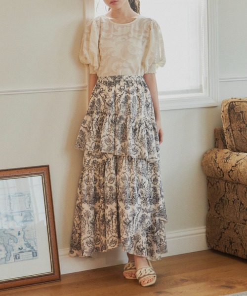 idem（イデム）の「toile de Jouy frill skirt/ティアード