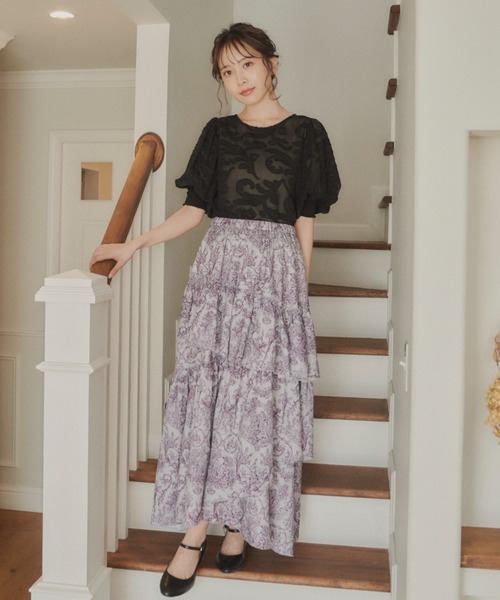 idem（イデム）の「toile de Jouy frill skirt/ティアードボリュームスカート【Sサイズ展開あり】（スカート・レディース・アイボリー/グレー・FREE/SMALL）」の14枚目の写真