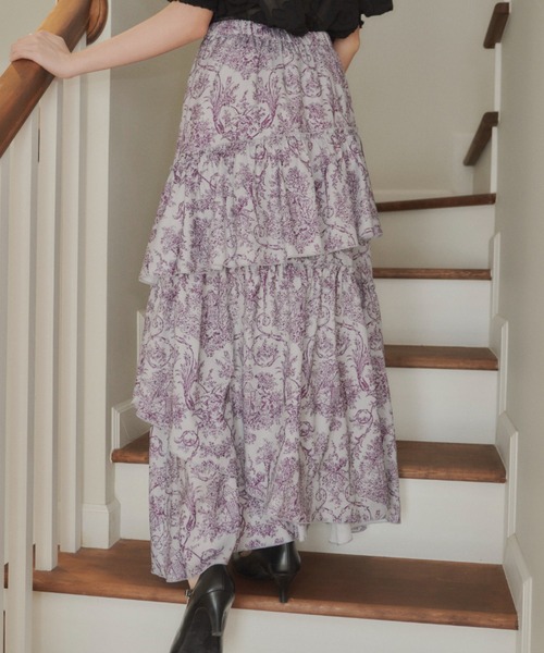 idem（イデム）の「toile de Jouy frill skirt/ティアードボリュームスカート【Sサイズ展開あり】（スカート・レディース・アイボリー/グレー・FREE/SMALL）」の17枚目の写真
