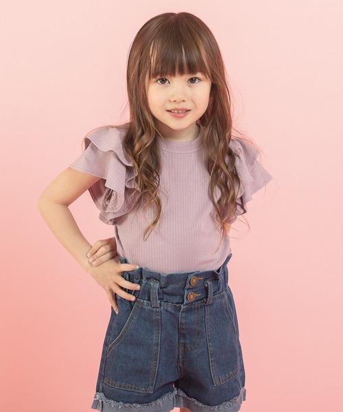 URBAN CHERRY(アーバンチェリー)の「【快適さらリブ素材】リブフリルノースリーブTシャツ(Tシャツ/カットソー・キッズ・アイボリー/ピンク/ブルー/パープル/ブラック・130cm/150cm/140cm/120cm/110cm)」の5枚目の写真