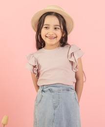 【快適さらリブ素材】リブフリルノースリーブＴシャツ