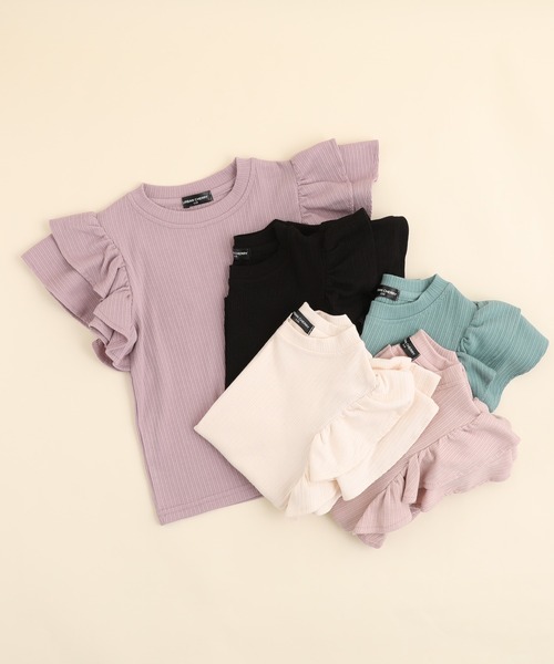 URBAN CHERRY(アーバンチェリー)の「【快適さらリブ素材】リブフリルノースリーブTシャツ(Tシャツ/カットソー・キッズ・アイボリー/ピンク/ブルー/パープル/ブラック・130cm/150cm/140cm/120cm/110cm)」の6枚目の写真