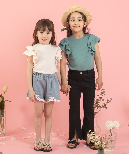 URBAN CHERRY(アーバンチェリー)の「【快適さらリブ素材】リブフリルノースリーブTシャツ(Tシャツ/カットソー・キッズ・アイボリー/ピンク/ブルー/パープル/ブラック・130cm/150cm/140cm/120cm/110cm)」の17枚目の写真