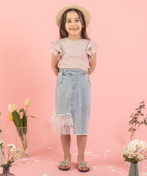 URBAN CHERRY(アーバンチェリー)の「【快適さらリブ素材】リブフリルノースリーブTシャツ(Tシャツ/カットソー・キッズ・アイボリー/ピンク/ブルー/パープル/ブラック・130cm/150cm/140cm/120cm/110cm)」の12枚目の写真