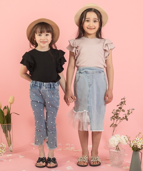 URBAN CHERRY(アーバンチェリー)の「【快適さらリブ素材】リブフリルノースリーブTシャツ(Tシャツ/カットソー・キッズ・アイボリー/ピンク/ブルー/パープル/ブラック・130cm/150cm/140cm/120cm/110cm)」の10枚目の写真