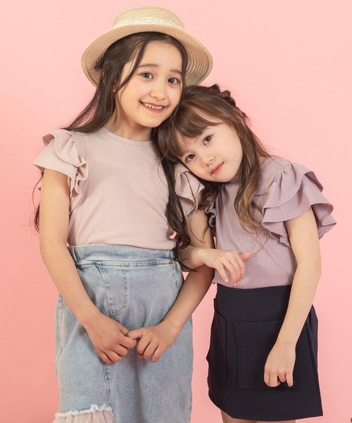 URBAN CHERRY(アーバンチェリー)の「【快適さらリブ素材】リブフリルノースリーブTシャツ(Tシャツ/カットソー・キッズ・アイボリー/ピンク/ブルー/パープル/ブラック・130cm/150cm/140cm/120cm/110cm)」の9枚目の写真