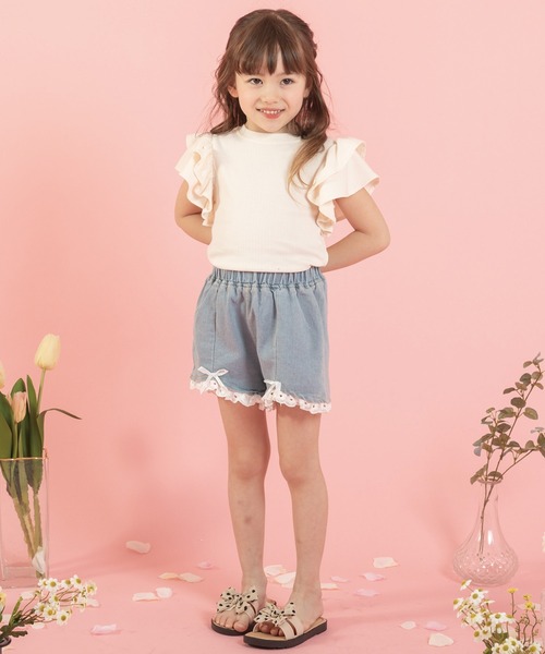 URBAN CHERRY(アーバンチェリー)の「【快適さらリブ素材】リブフリルノースリーブTシャツ(Tシャツ/カットソー・キッズ・アイボリー/ピンク/ブルー/パープル/ブラック・130cm/150cm/140cm/120cm/110cm)」の18枚目の写真