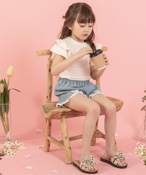 URBAN CHERRY(アーバンチェリー)の「【快適さらリブ素材】リブフリルノースリーブTシャツ(Tシャツ/カットソー・キッズ・アイボリー/ピンク/ブルー/パープル/ブラック・130cm/150cm/140cm/120cm/110cm)」の19枚目の写真