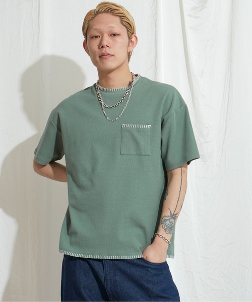 NO NEED(ノーニード)の「サカリバポケT(Tシャツ/カットソー・メンズ・ブラック/オフホワイト/グリーン系・M/L)」の4枚目の写真