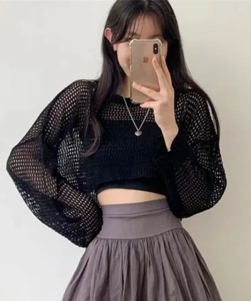 sevens（セブンズ）の「【sevens】メッシュ編み短丈カットソー（Tシャツ/カットソー・レディース・ブラック/ホワイト・FREE）」の2枚目の写真