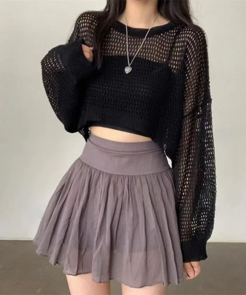 sevens（セブンズ）の「【sevens】メッシュ編み短丈カットソー（Tシャツ/カットソー・レディース・ブラック/ホワイト・FREE）」の6枚目の写真