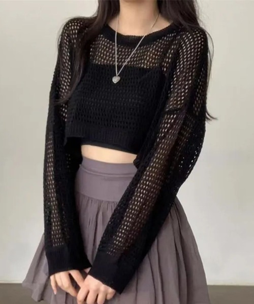 sevens（セブンズ）の「【sevens】メッシュ編み短丈カットソー（Tシャツ/カットソー・レディース・ブラック/ホワイト・FREE）」の8枚目の写真