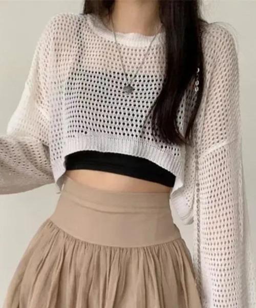 sevens（セブンズ）の「【sevens】メッシュ編み短丈カットソー（Tシャツ/カットソー・レディース・ブラック/ホワイト・FREE）」の4枚目の写真