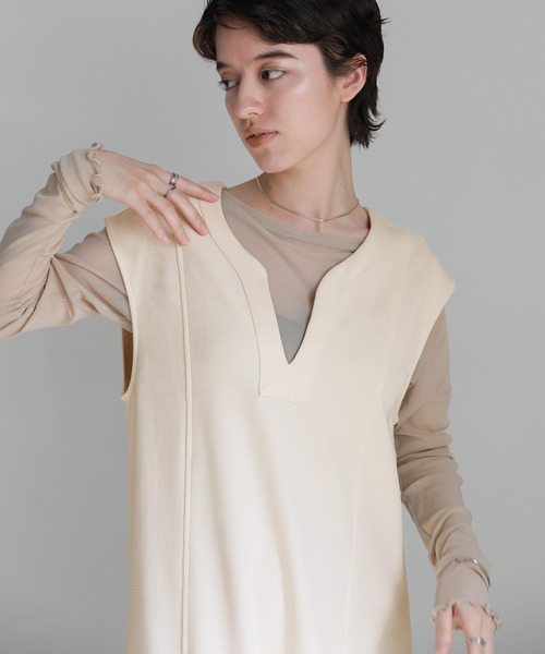 select MOCA（セレクトモカ）の「ワッフルキーネックワンピース（ワンピース・レディース・アイボリー/ブラック・FREE）」の22枚目の写真