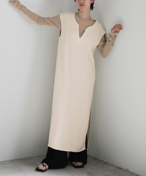 select MOCA（セレクトモカ）の「ワッフルキーネックワンピース（ワンピース・レディース・アイボリー/ブラック・FREE）」の10枚目の写真