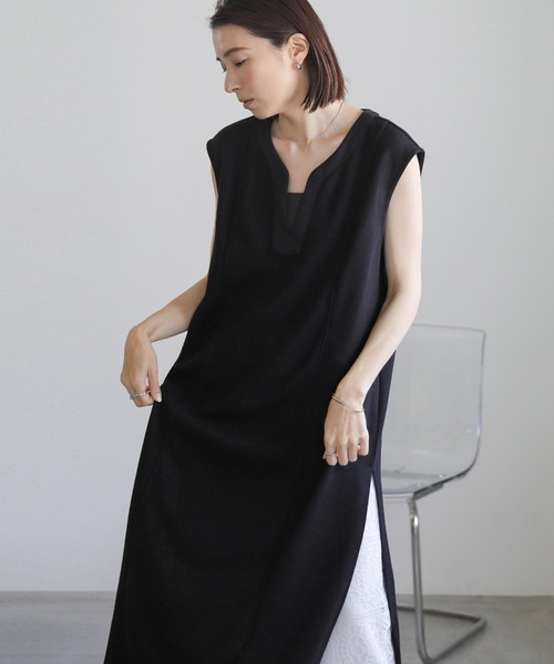 select MOCA（セレクトモカ）の「ワッフルキーネックワンピース（ワンピース・レディース・アイボリー/ブラック・FREE）」の12枚目の写真