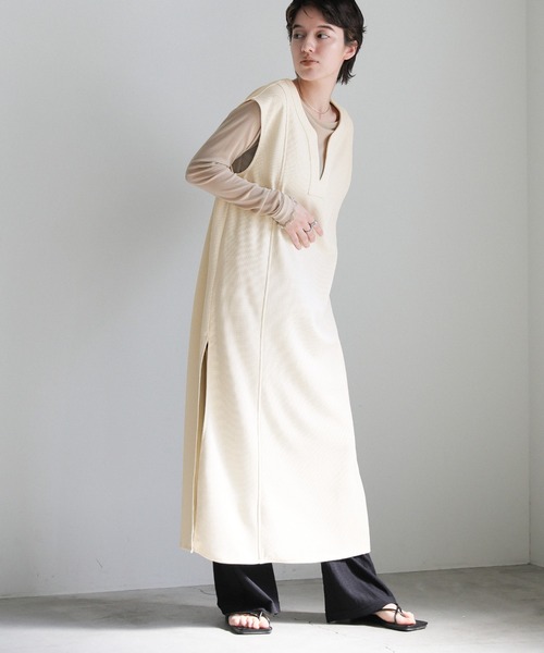 select MOCA（セレクトモカ）の「ワッフルキーネックワンピース（ワンピース・レディース・アイボリー/ブラック・FREE）」の14枚目の写真