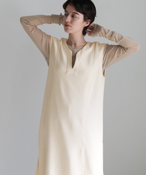 select MOCA（セレクトモカ）の「ワッフルキーネックワンピース（ワンピース・レディース・アイボリー/ブラック・FREE）」の3枚目の写真