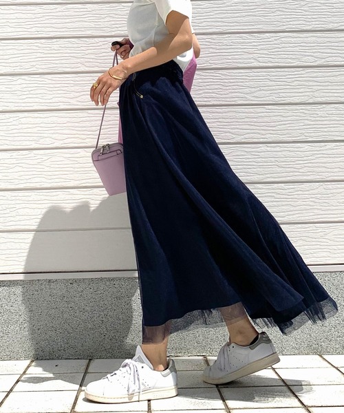 Q（キュー）の「デニムコンビチュールスカート（スカート・レディース・ネイビー・MEDIUM）」の4枚目の写真