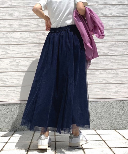 Q（キュー）の「デニムコンビチュールスカート（スカート・レディース・ネイビー・MEDIUM）」の5枚目の写真