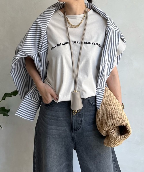 DouDou(ドゥドゥ)の「アーチロゴフレンチスリーブTEE(Tシャツ/カットソー・レディース・アイボリー/チャコールグレー/オフホワイト・FREE)」の16枚目の写真