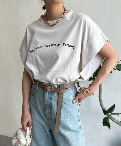 DouDou(ドゥドゥ)の「アーチロゴフレンチスリーブTEE(Tシャツ/カットソー・レディース・アイボリー/チャコールグレー/オフホワイト・FREE)」の21枚目の写真