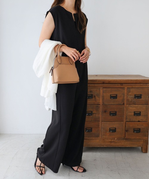 梨地ポンチキーネックオールインワン（サロペット/オーバーオール