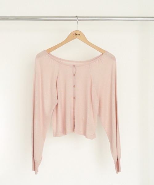 flower（フラワー）の「スパークルシアーニット（カーディガン/ボレロ・レディース・ホワイト/ピンク・FREE）」の6枚目の写真