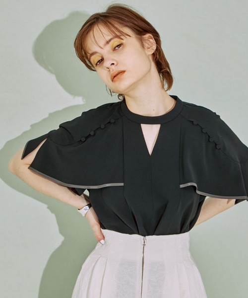 PUBLIC TOKYO（パブリックトウキョウ）の「【洗える・体型カバー】ケープハーフスリーブブラウス（シャツ/ブラウス・レディース・ホワイト/ブラック/サックスブルー・FREE）」の12枚目の写真