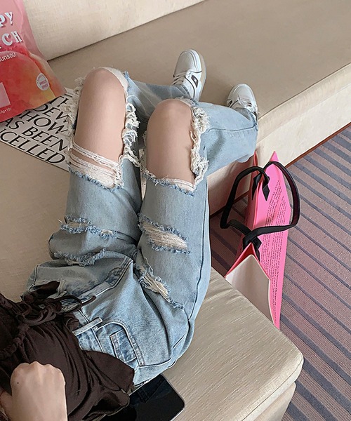 .KOM（ドットコム）の「『.KOM/ドットケーオーエム』ダメージデニム【Y】【CN】（デニムパンツ・レディース・ライトブルー・M/L）」の11枚目の写真