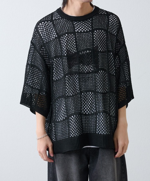 COLONY 2139（コロニートゥーワンスリーナイン）の「透かし編み半袖ニット（ニット/セーター・メンズ・アイボリー/ブラック・MEDIUM/LARGE）」の15枚目の写真