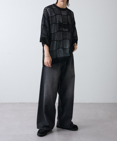 COLONY 2139（コロニートゥーワンスリーナイン）の「透かし編み半袖ニット（ニット/セーター・メンズ・アイボリー/ブラック・MEDIUM/LARGE）」の21枚目の写真