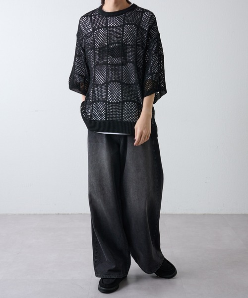 COLONY 2139（コロニートゥーワンスリーナイン）の「透かし編み半袖ニット（ニット/セーター・メンズ・アイボリー/ブラック・MEDIUM/LARGE）」の17枚目の写真