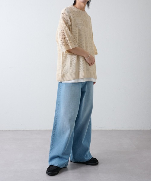 COLONY 2139（コロニートゥーワンスリーナイン）の「透かし編み半袖ニット（ニット/セーター・メンズ・アイボリー/ブラック・MEDIUM/LARGE）」の9枚目の写真