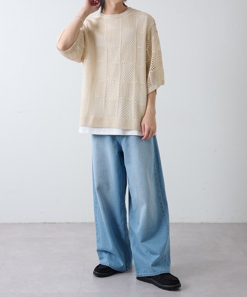 COLONY 2139（コロニートゥーワンスリーナイン）の「透かし編み半袖ニット（ニット/セーター・メンズ・アイボリー/ブラック・MEDIUM/LARGE）」の18枚目の写真