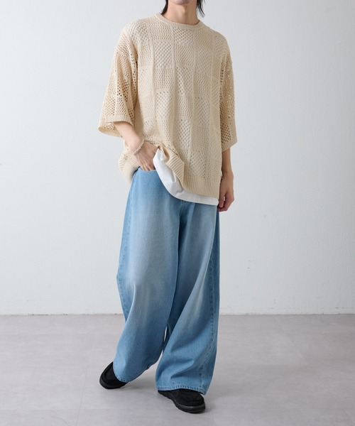 COLONY 2139（コロニートゥーワンスリーナイン）の「透かし編み半袖ニット（ニット/セーター・メンズ・アイボリー/ブラック・MEDIUM/LARGE）」の13枚目の写真